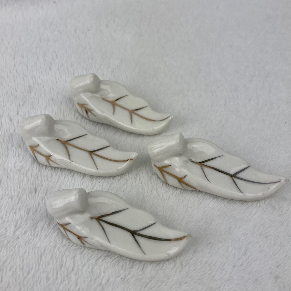 Hashioki Leaf-Shaped Ceramic Chopstick Rests Set of 4, 2.5”